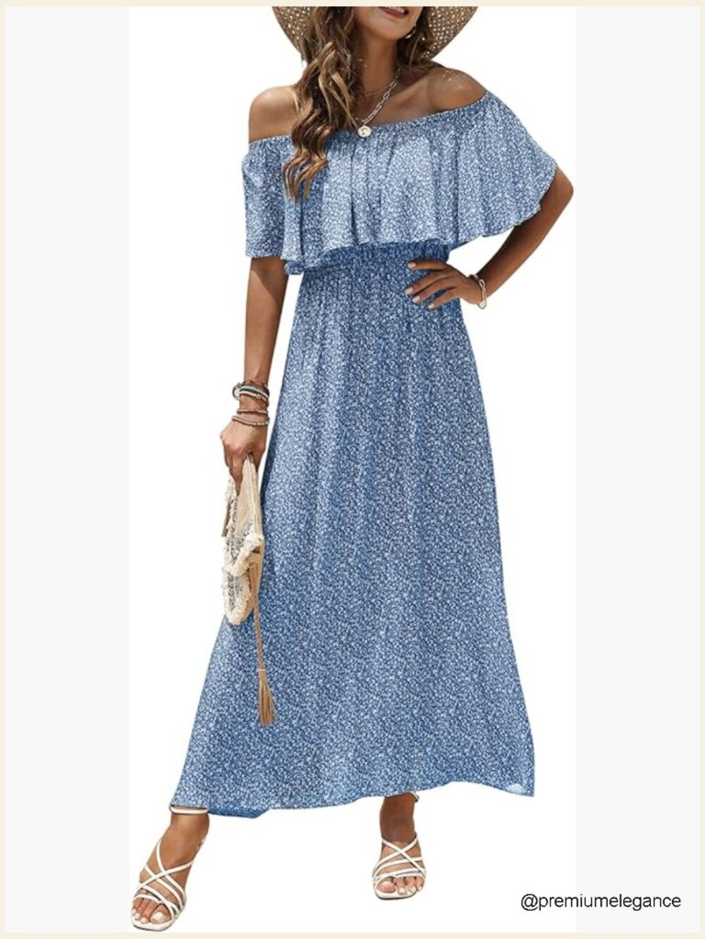 Maxi Dress Off Shoulder Floral Print Boho Beach Summer Long